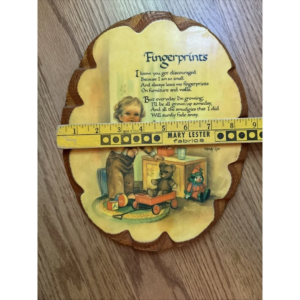 Vintage 1970s Wendy Lyn Fingerprints Poem Wood Wall Plaque Nursery Decor